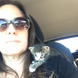 Tracy with a kitten