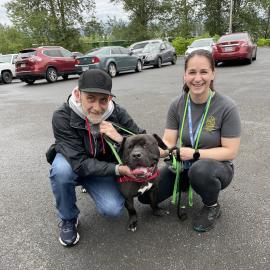 OHS Staff member, Nicole, with adopter and dog on June 4 at the event