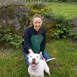 Jenni H with a dog, Luna