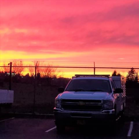 An Animal Services truck in the sunset