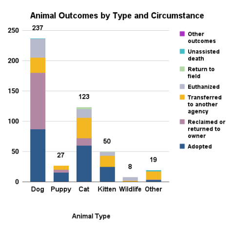 Animal outcomes by type and circumstance - January 2026