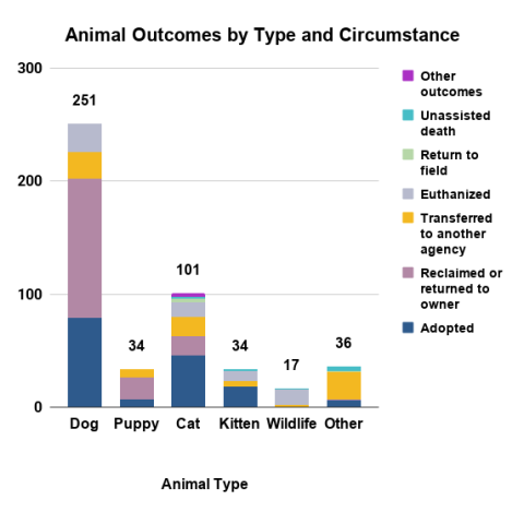 Animal outcomes by type and circumstance - April 2026