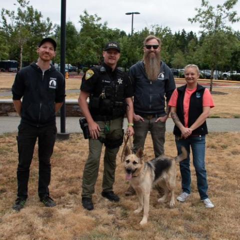L-R: Caleb Taylor, Grant County Sheriff's Deputy Henkel, K9 Nova, Jordan Buck, Jodi Luffman.