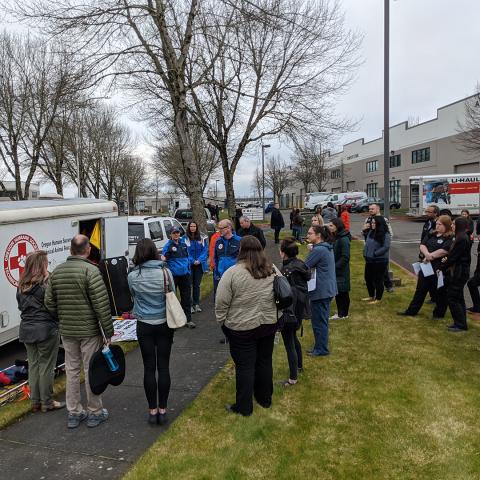 Workshop attendees view demonstrations for specialized equipment